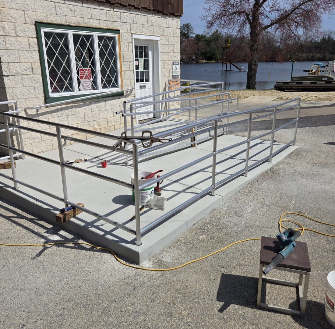 Metal ramp installation outside a building