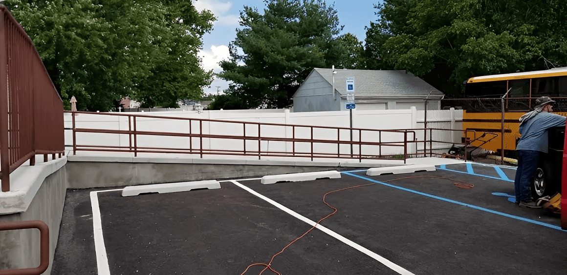 Empty parking lot with ramp