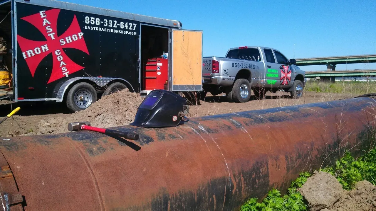 Welding site with truck and equipment